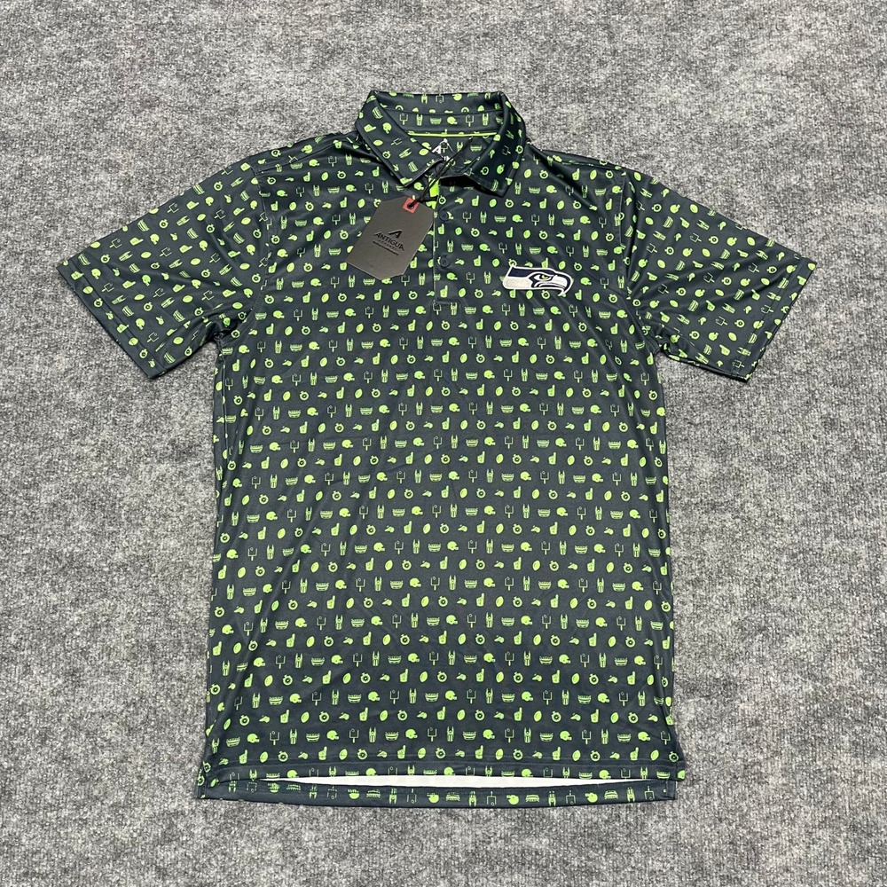 Seattle Seahawks Mens Polo Shirt Mens Small Neon Green Signal Football Print NFL